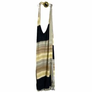 Tea And Honey Women's Dress Black Multi-Color Striped V-Neck Halter Backless S‎